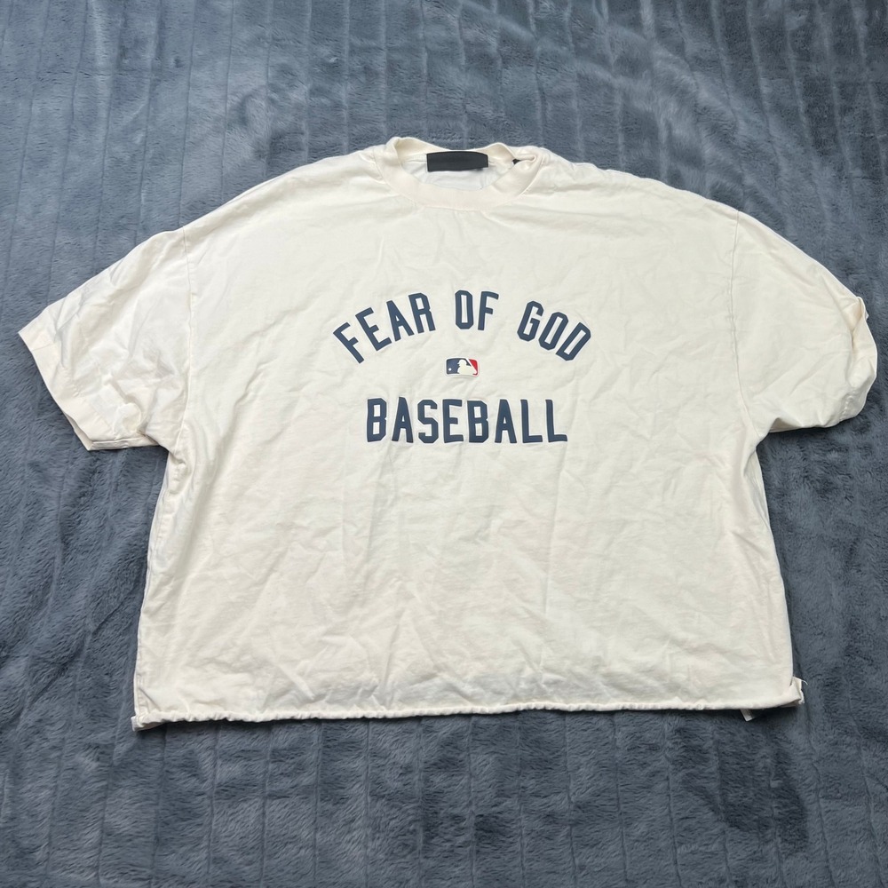 Fear of God Essentials Baseball Crop T-Shirt Cream Mens Medium M Boxy Tee